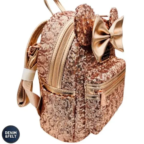 ✨Disney Parks Loungefly Sequined Minnie Mouse Rose Gold Mini Backpack ✨ Who main image 2